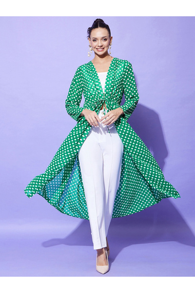 Styli Green Polka Dot Print Long Sleeve Shrug