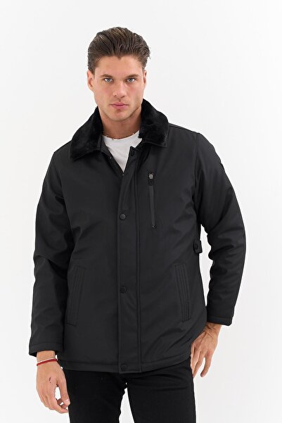 SİVAİST Ανδρικό παλτό με μαύρο γιακά, αφαιρούμενο, με επένδυση από γούνα, αδιάβροχο – αντιανεμικό, ελαφρύ και ανθεκτικό