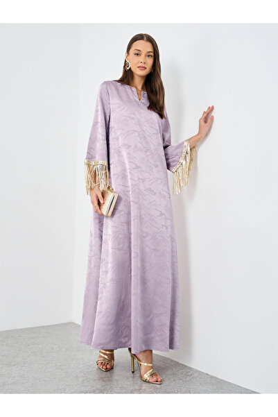 Styli جلابية جاكار بفتحة رقبة مزينة بشراشيب