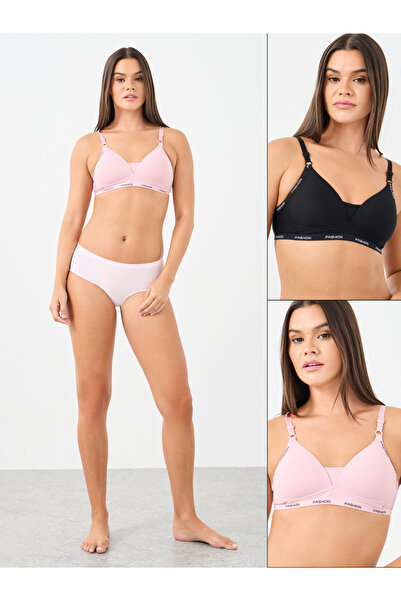 Styli Pack of 2 - Rib Padded Non Wired Bra with Text On The Straps