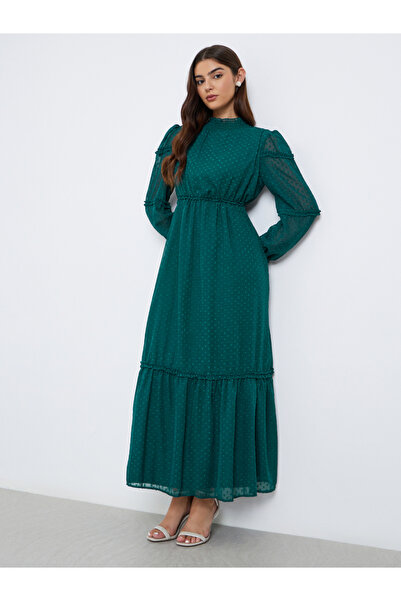 Styli Textured Dobby Ruffled Hem Maxi Dress