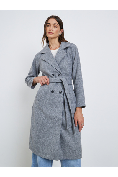 Styli Grey Regular Fit Knee-Length Coat
