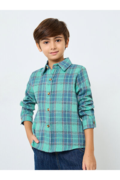 Styli Boys Green Checked Shirt