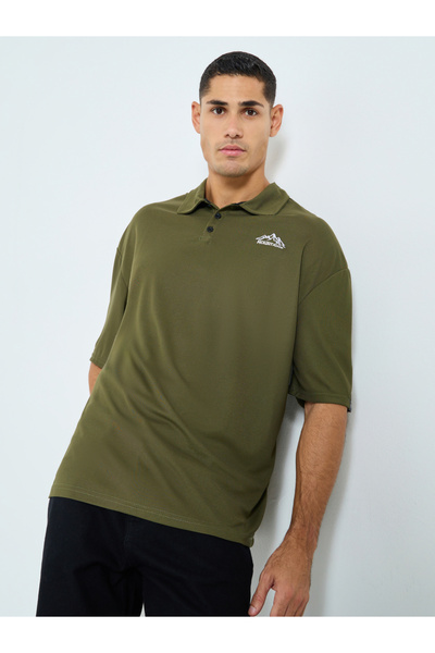 Styli Olive Embroidered Oversized Polo Shirt