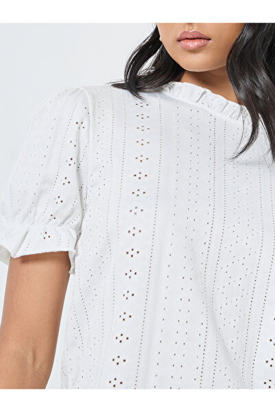 Take Two By Styli White Schiffli Puff Sleeve Blouse