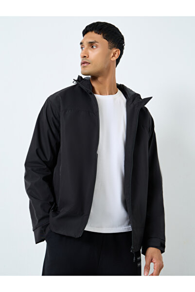 Styli Men Black Solid Oversized Hooded Jacket