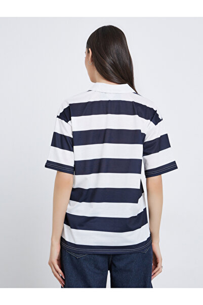 Take Two By Styli Striped Short Sleeve Polo Blouse