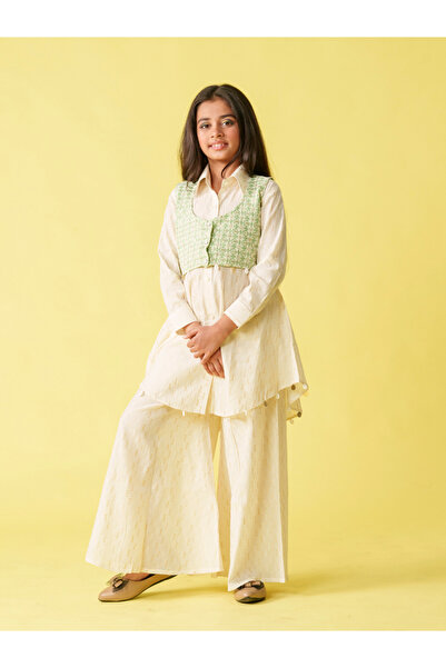 Maithili By Styli Sequin Detail Long Sleeve Kurta, Pants and Jacket Set