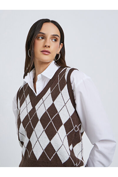 Styli بلوزة محبوكة بفتحة رقبة على شكل حرف V