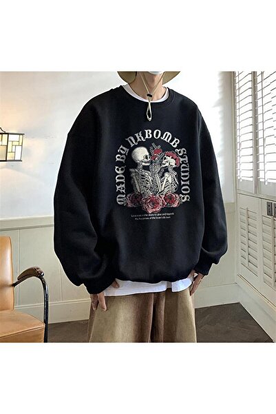 Le Savu Cranii îndrăgostiți cu imprimeu Culoare neagră guler rotund Swea tricou