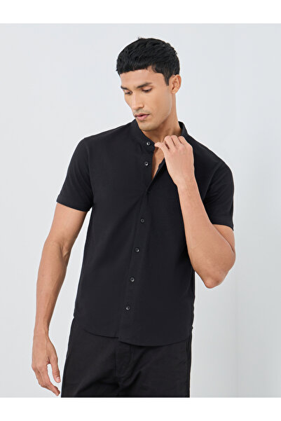 Styli Men Black Micro Cotton Pique Knit Shirt