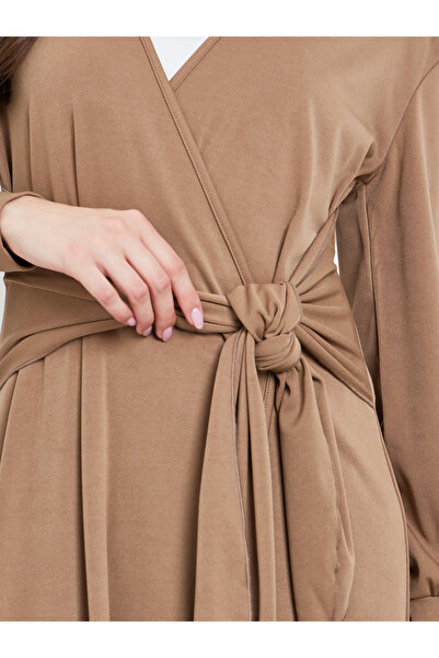 Take Two By Styli Khaki Waist Tie Wrap Midi Dress