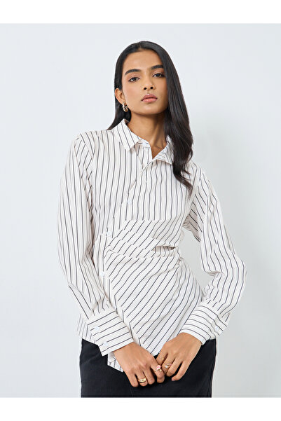 Take Two By Styli Striped Buttoned Wrap Top