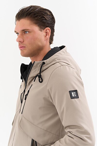 SİVAİST Men's Cream Outdoor Water-Repellent Hooded Coat – Windproof, Lightweight, and Durable