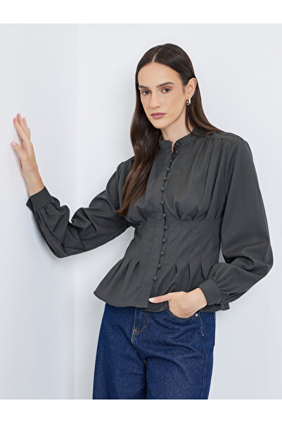 Styli Buttoned Balloon Sleeve Blouses