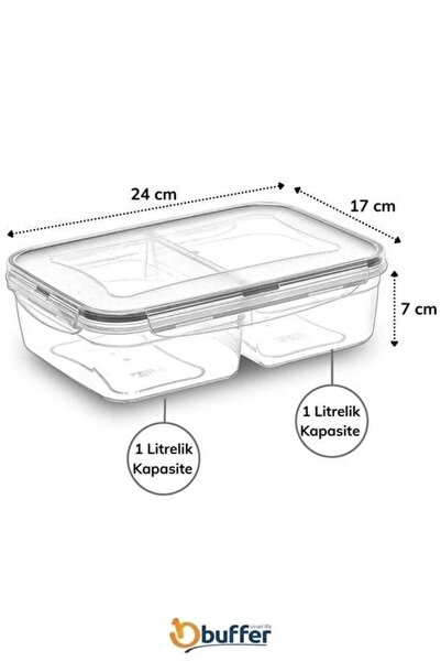 FrereConception 2 Compartments 1+1 Liter Food Storage Container with Lockable Lid LC-525