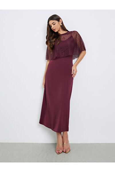 Styli Burgundy Lace Insert Maxi Evening Dress