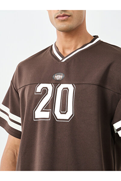 Styli Men Brown V Neck Printed Boxy T-Shirt and Oversized Shorts Co-Ords