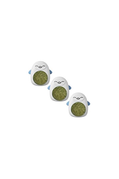 Mercaton Set 3 Jucarii pentru Pisicute, Model Pinguin, Minge Rotativa 360 din Iarba Catnip, 6 cm,