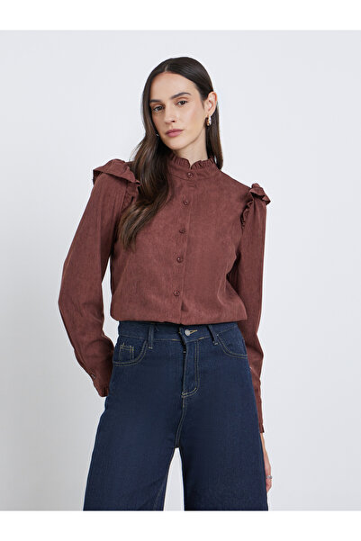 Styli قميص قصة مريحة منقوش بأزرار مع تفاصيل كشكشة