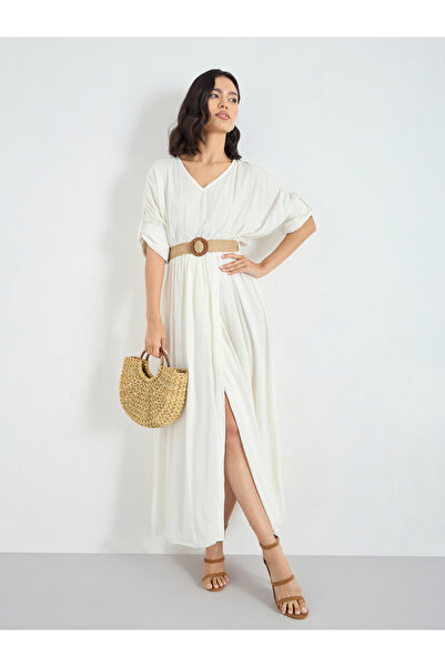 Styli White Belted Maxi Dress