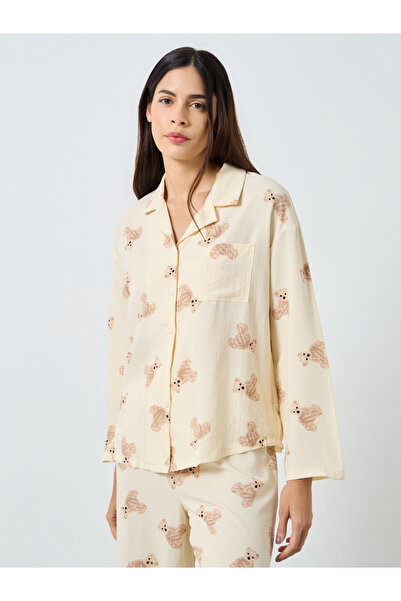 Styli Teddy Print Shirt and Pyjama Set