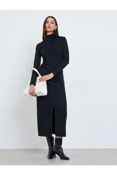 Take Two By Styli Black Ruching Detail Long Sleeve Top
