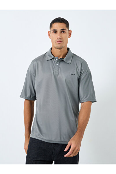 Styli Men Grey Oversized Polo with Button