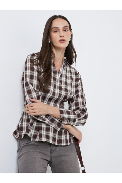 Styli قميص نسائي بني منقوش ملفوف