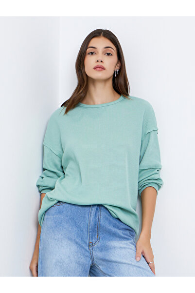 Take Two By Styli Women Mint Green Waffle Knit Sweatshirt