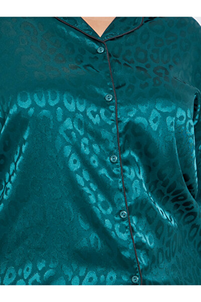 Styli Plus Satin Jacquard Shirt and Pyjama Set