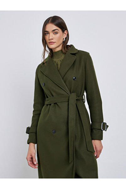 Styli Olive Regular Fit Wool Like Belted Coat