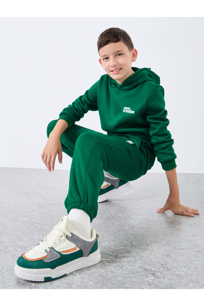 Styli Teen Dark Green Slogan Hoodie and Joggers Set