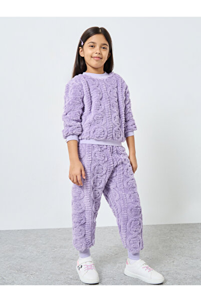 Styli Girls Lilac Furry Sweatshirt and Joggers Set