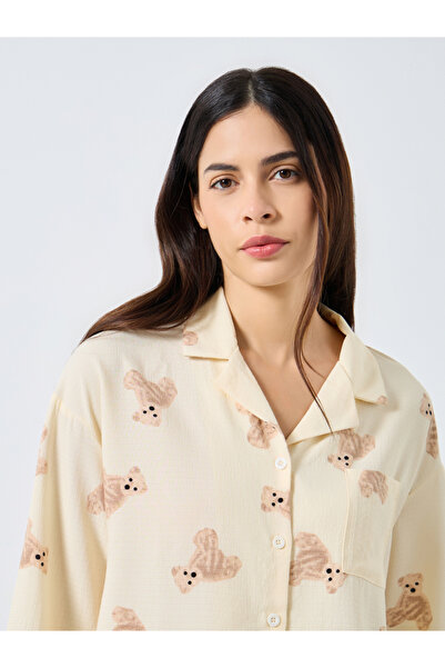 Styli Teddy Print Shirt and Pyjama Set