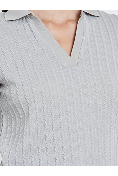 Styli Grey Knitted Relaxed Fit Polo T-Shirt