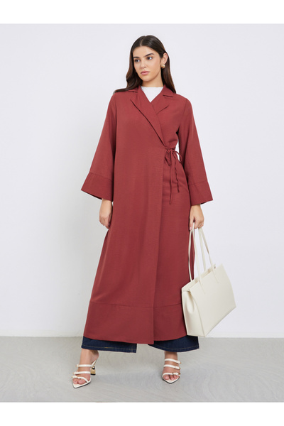 Styli Burgundy Notch Label Wrap Abaya