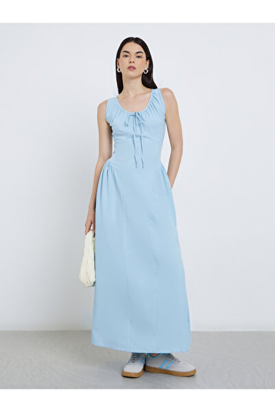 Take Two By Styli Solid Sleeveless Tie-Up Detail Midi Dress