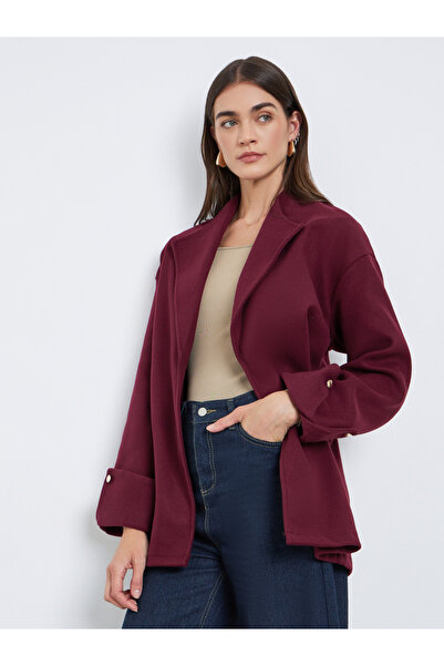 Styli Burgundy Wool Blend Longline Jacket