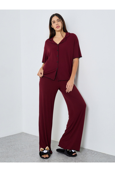 Styli Supersoft Ribbed Lettuce Hem Shirt and Pyjama Set