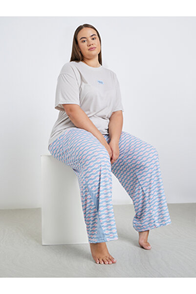 Styli Plus Drop Shoulder Patch T-Shirt and Geo Print Pyjama Set