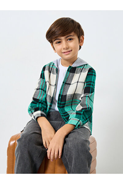 Styli Boys Green Check Hooded Shacket