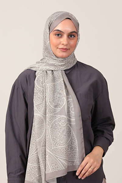 ipekistanbul Βαμβακερό μεταξωτό σάλι - Μοτίβο κισσού - Ασημί