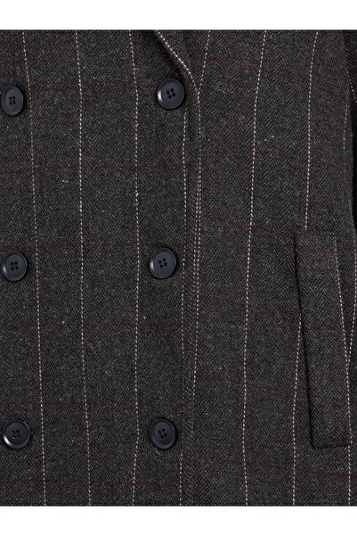 Styli Pinstripe Regular Fit Buttoned Midi Coat