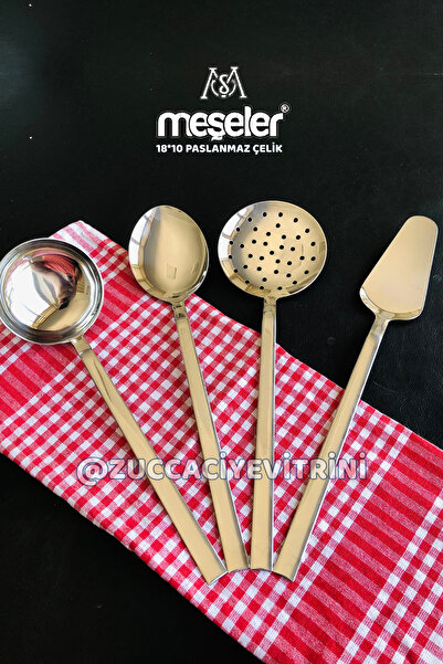 MEŞELER 18*10 Stainless Steel Serving Set 4 Pieces (Ladle + Colander + Spoon + Spatula)