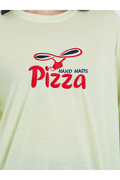 Take Two By Styli Green Embroidered Pizza Slogan T-Shirt