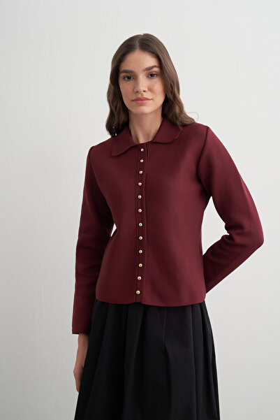 VESNA Gold Düğmeli Peplum Triko Hırka