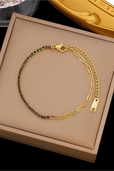 The Collection Kadın Lüks Su Yolu Zincirli Gold Kararmaz Çelik Bileklik