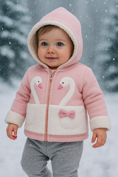 Lino Baby Astarlı Kugu Nakışlı %100 Pamuk Kız Bebek Çocuk Hırka