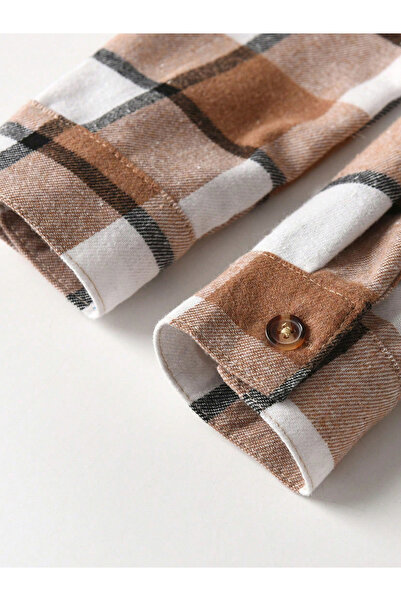 Take Two By Styli Boys Brown Checked Button Front Shirt